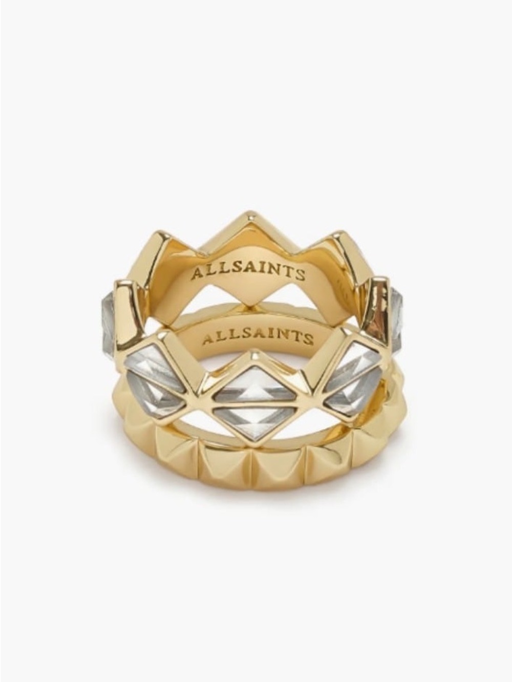 NWOB Set of 2 Geometric Crystal Band Rings
AllSaints Size 6